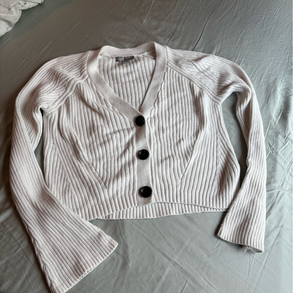 ASOS White Ribbed Sweater with Black Buttons